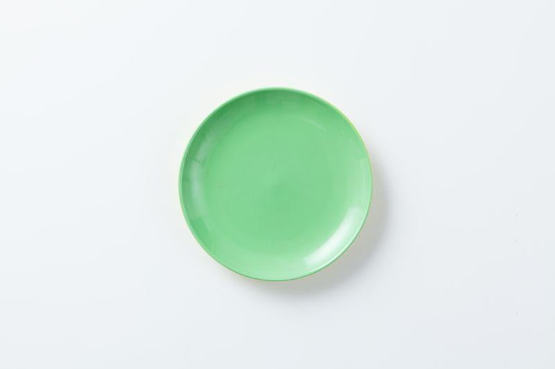 食器 - 洋食器 表緑・裏面黄色 平皿(丸形) 直径18cm