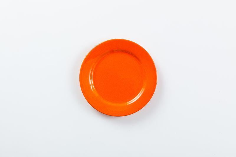 食器 - 洋食器 オレンジ色・折り目入り 平皿(丸形) 直径21cm