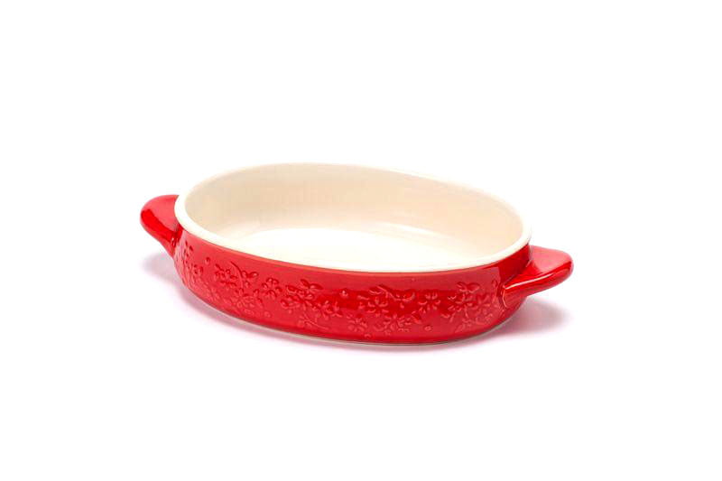 食器 - 洋食器 グラタン皿（内ベージュ・外側赤）両取手 18cm