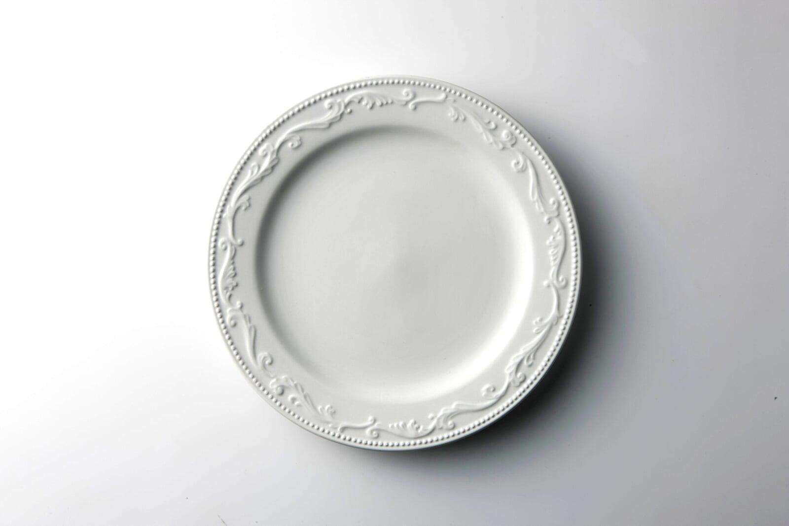 食器 - 洋食器 平皿 白地 丸形フチ柄 段あり 底付き MESA 直径30cm