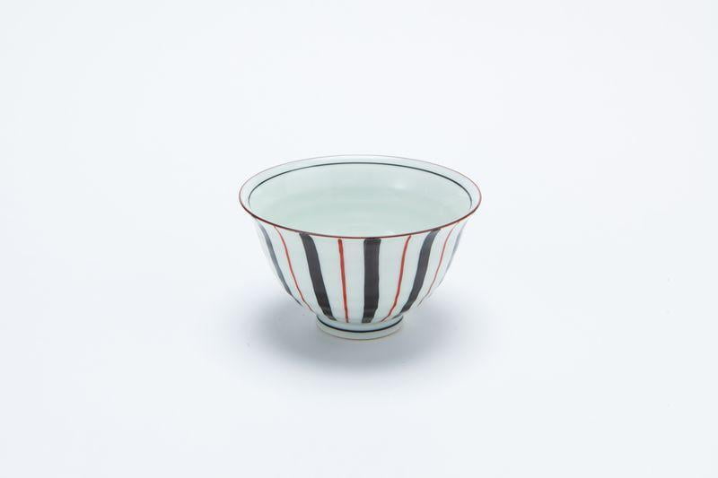 食器 - 和食器 ごはん茶碗 白地・黒赤ストライプ 直径12cm 高さ6.5cm