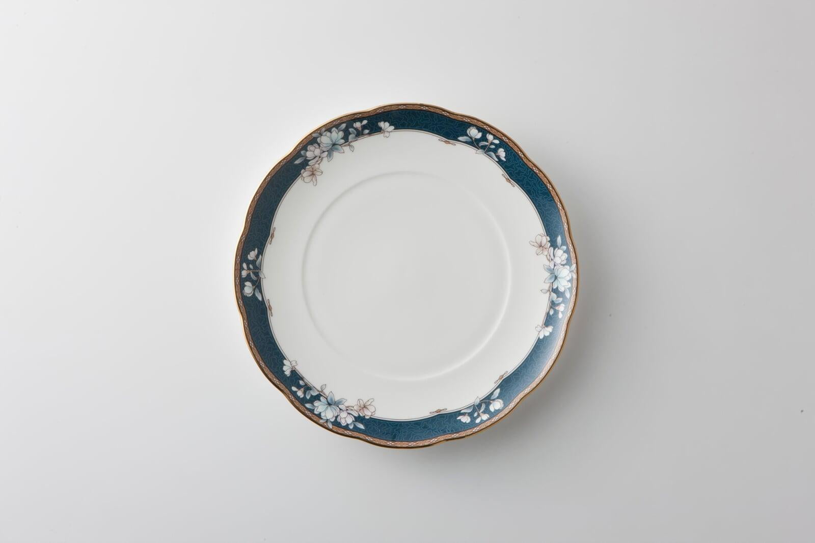食器 - 洋食器 平皿 白地/紺色フチ 金縁 小花 直径21cm
