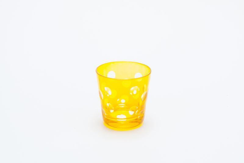 お猪口 - ガラスコップ 黄色 ぐい呑み 水玉 お猪口 直径6cm 高さ6.5cm